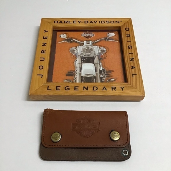 Harley Davidson Leather Wallet Biker/Motorcycle Wood Picture Frame LOT Vintage - Picture 5 of 16